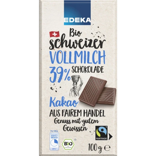 Bio Vollmilchschokolade 39% Fairtrade 100G 1 Bio Vollmilchschokolade 39% Fairtrade 100G