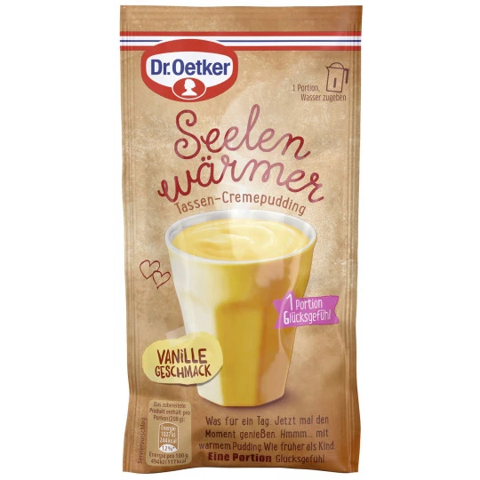 Dr. Oetker Seelenwärmer Tassen-Cremepudding Vanille-Geschmack 58G 1 Dr. Oetker Seelenwärmer Tassen-Cremepudding Vanille-Geschmack 58G