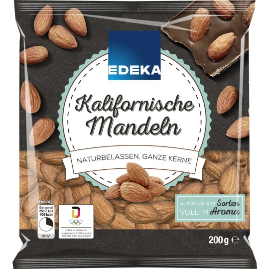 Kalifornische Mandeln Naturbelassen, Ganze Kerne 200G 1 Kalifornische Mandeln Naturbelassen, Ganze Kerne 200G